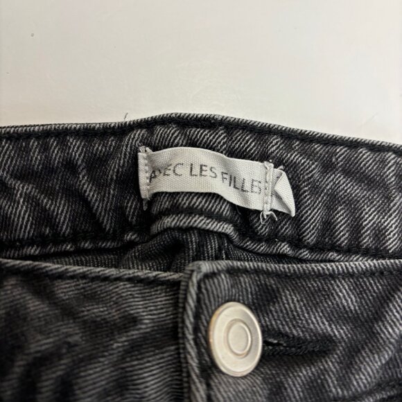 Avec Les Filles Kick boot Distressed Raw Hem Women's size 28 Black Denim Jeans - Picture 2 of 4